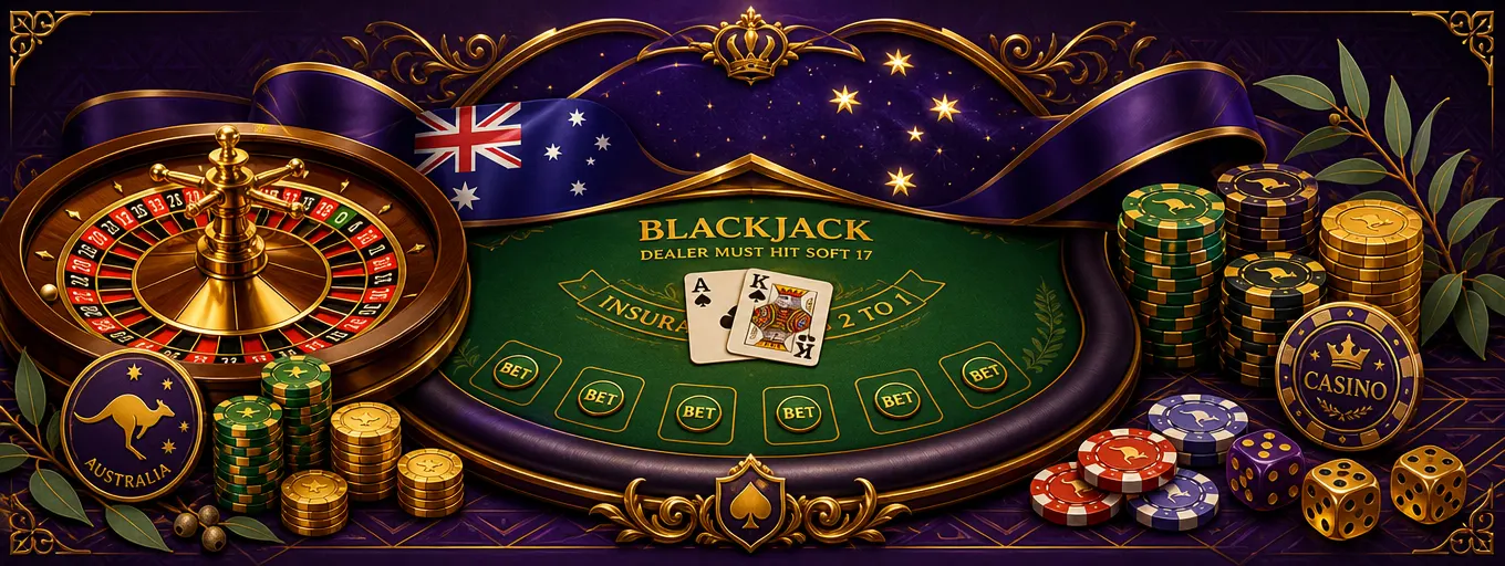 Classic Bizzo Casino table games: blackjack cards, roulette wheel and stacks of chips